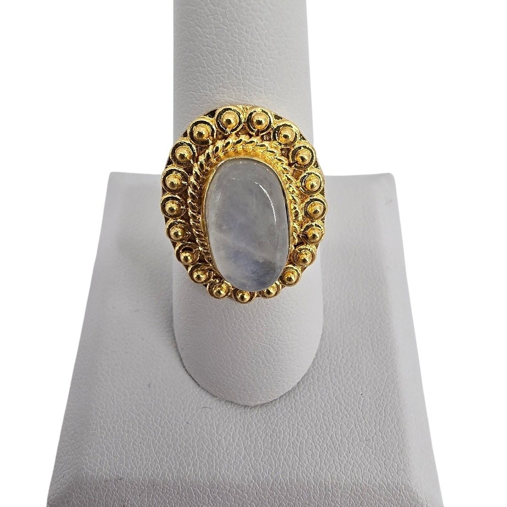 Ring Womens 8.5 Statement Moonstone Gold Tone Ornate‎